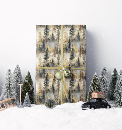 Winter Wrapping Paper Roll with Forest Pines and Pinecones for Christmas Gift Wrapping #33