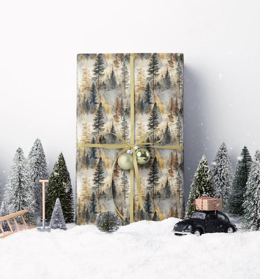 Winter Wrapping Paper Roll with Forest Pines and Pinecones for Christmas Gift Wrapping #33
