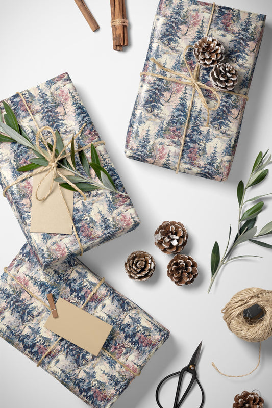 Rustic Forest Wrapping Paper Roll with Pine Trees and Pinecones, Christmas Nature Gift Wrap #22