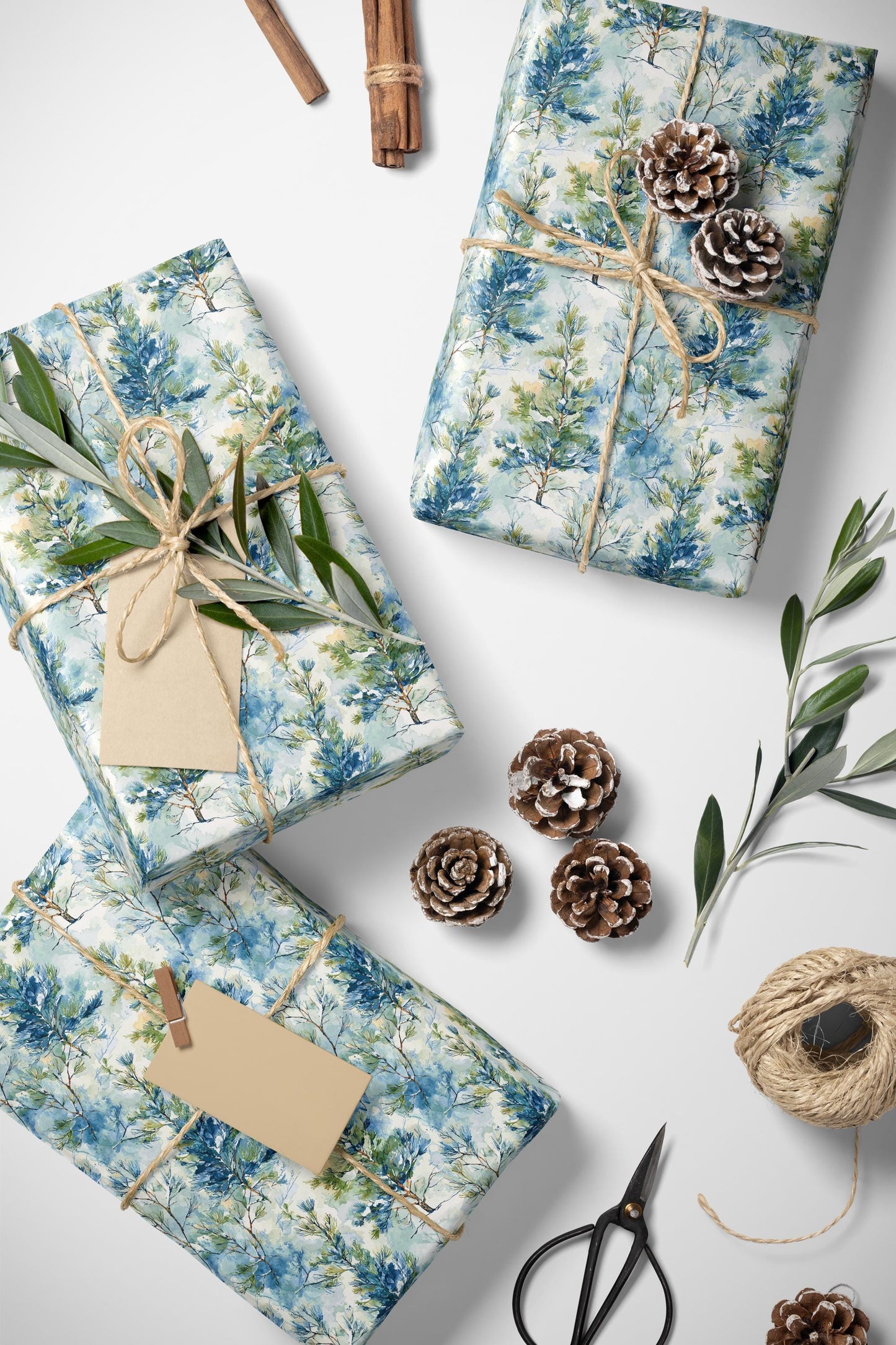 Rustic Winter Wrapping Paper Roll with Pine Trees and Pinecones for Holiday Gifts #31