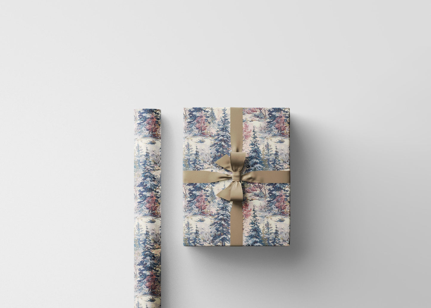 Rustic Forest Wrapping Paper Roll with Pine Trees and Pinecones, Christmas Nature Gift Wrap #22