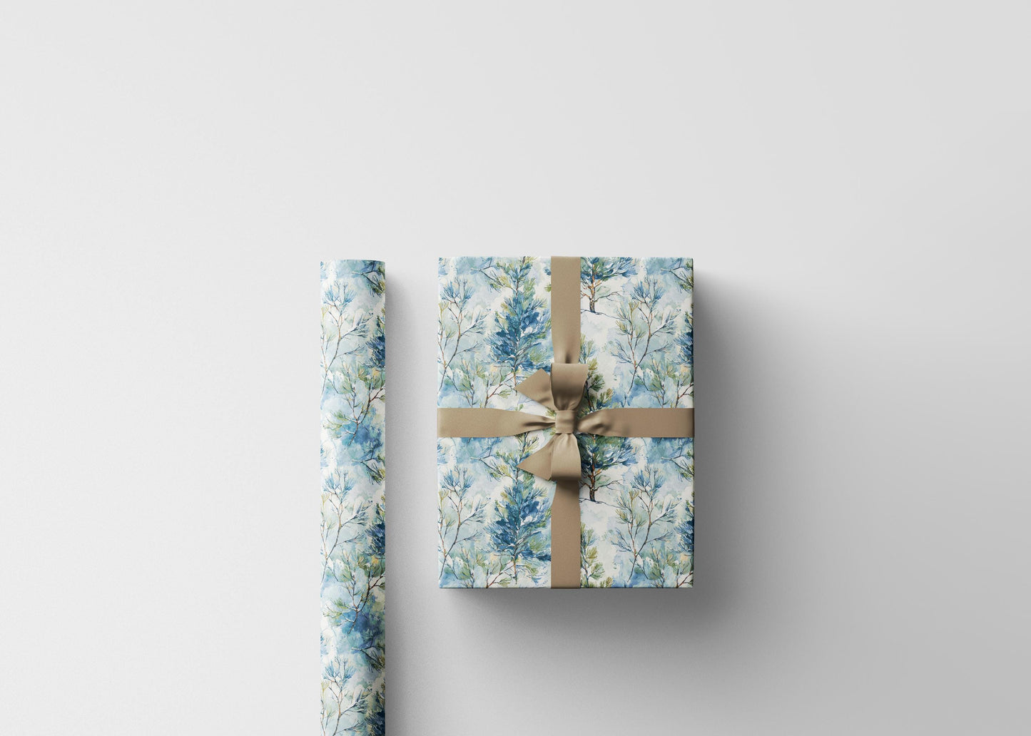 Rustic Winter Wrapping Paper Roll with Pine Trees and Pinecones for Holiday Gifts #31