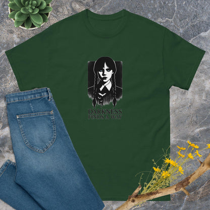 Wednesday Darkness Finds a Way T-Shirt – TV Show Inspired Unisex Tee | Gothic Quote Shirt