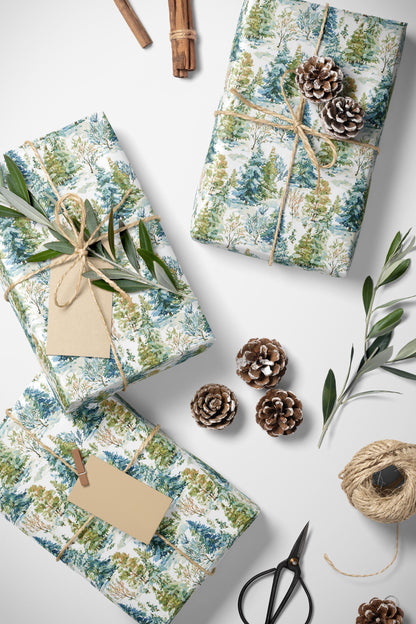 Christmas Pinecone Wrapping Paper Roll, Winter Trees and Forest Design for Cozy Gift Wrapping #10