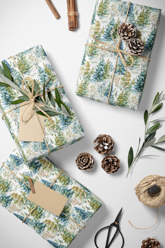 Christmas Pinecone Wrapping Paper Roll, Winter Trees and Forest Design for Cozy Gift Wrapping #10