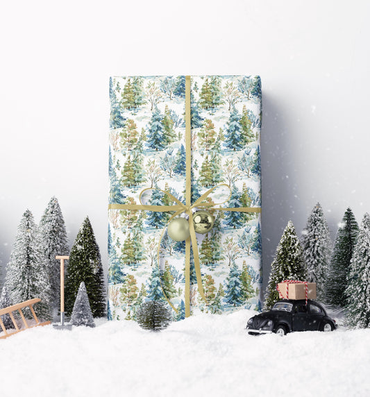 Christmas Pinecone Wrapping Paper Roll, Winter Trees and Forest Design for Cozy Gift Wrapping #10