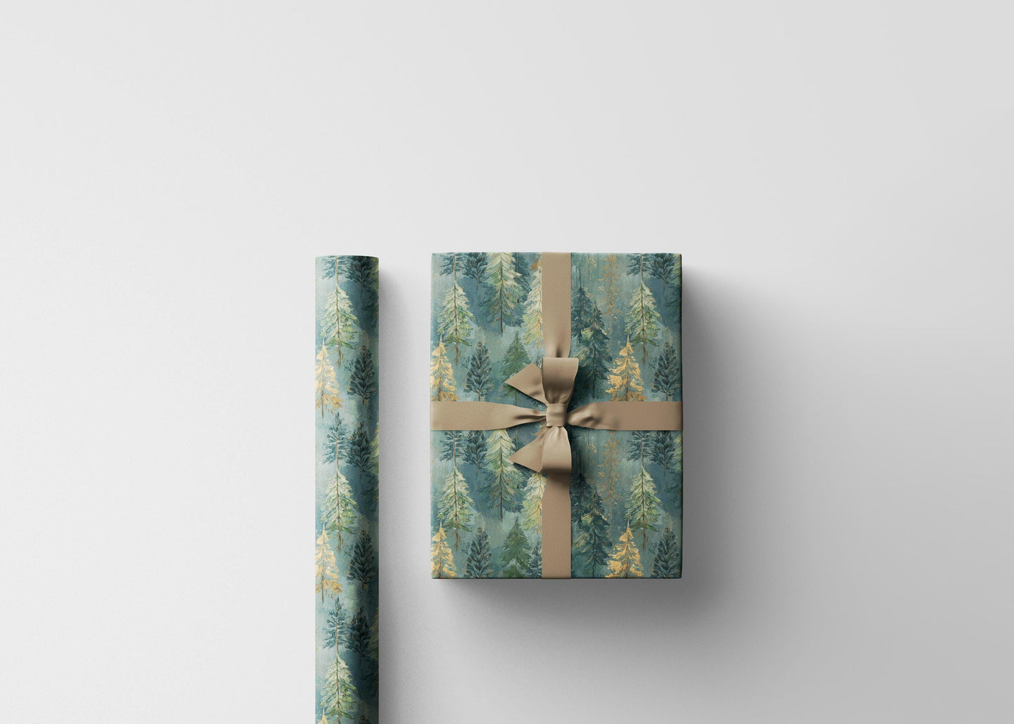 Christmas Gift Wrap Roll with Pine Trees and Pinecones, Rustic Winter Forest Wrapping Paper #16
