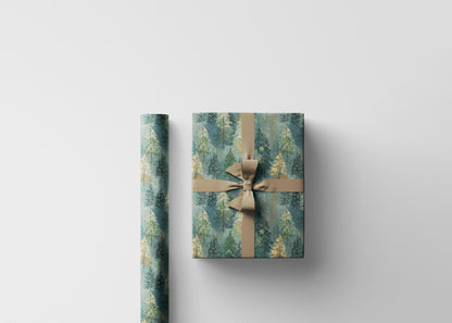 Christmas Gift Wrap Roll with Pine Trees and Pinecones, Rustic Winter Forest Wrapping Paper #16