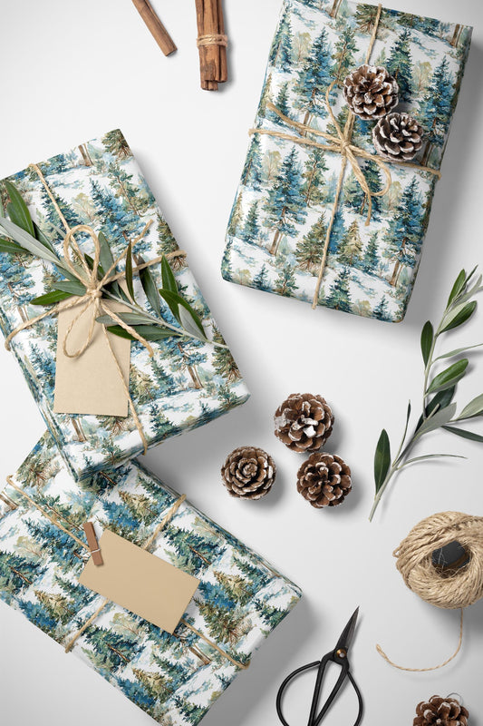 Woodland Christmas Wrapping Paper Roll, Pine Tree and Pinecone Design for Rustic Holiday Wrapping #7