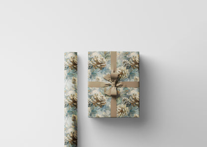 Woodland Pinecone Wrapping Paper Roll, Winter Christmas Gift Wrap with Evergreen Tree Illustrations #11
