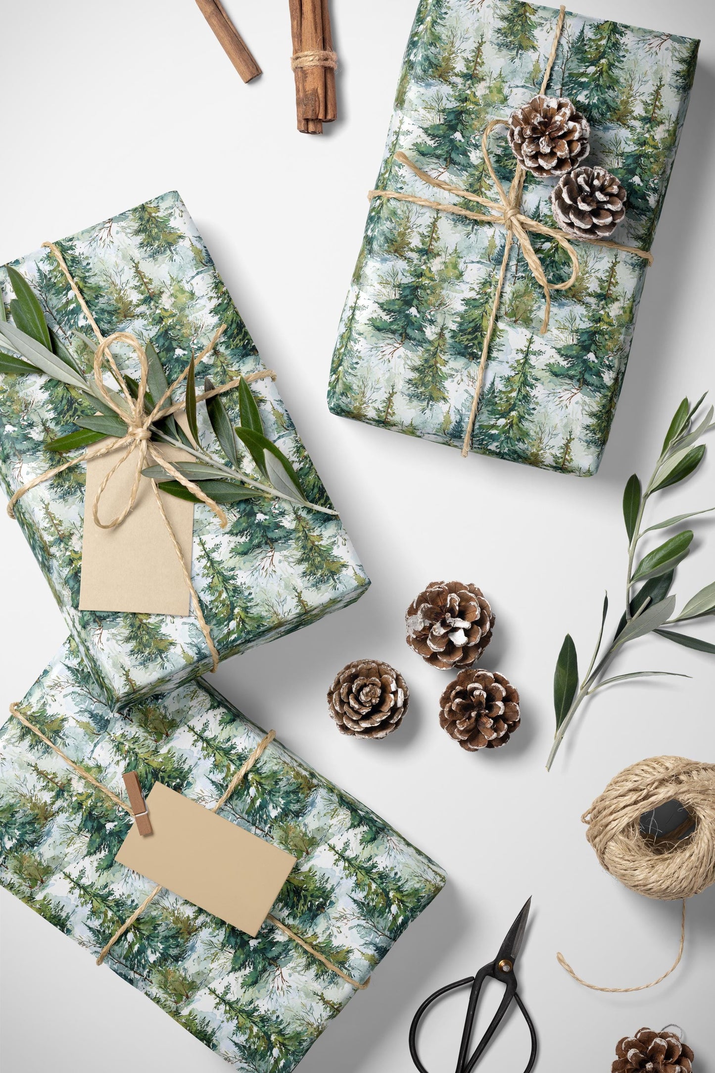 Winter Forest Gift Wrap Roll, Pinecones and Evergreen Design for Christmas and Rustic Holiday Gifts #9