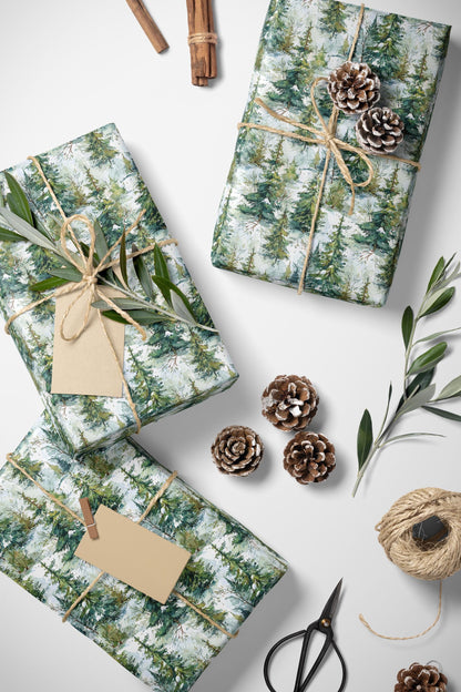 Winter Forest Gift Wrap Roll, Pinecones and Evergreen Design for Christmas and Rustic Holiday Gifts #9