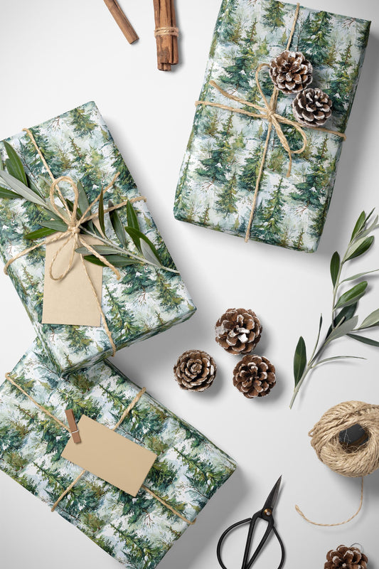 Winter Forest Gift Wrap Roll, Pinecones and Evergreen Design for Christmas and Rustic Holiday Gifts #9
