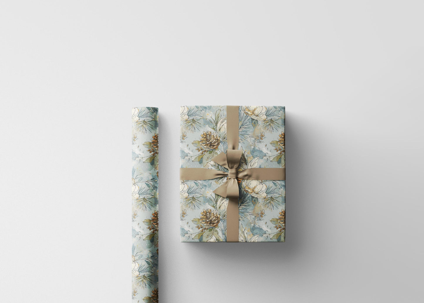 Winter Tree Wrapping Paper Roll, Christmas Gift Wrap with Pinecones and Woodland Decor Theme #13
