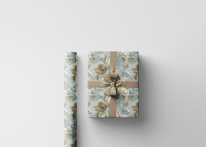 Winter Tree Wrapping Paper Roll, Christmas Gift Wrap with Pinecones and Woodland Decor Theme #13