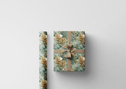 Forest Pinecone Wrapping Paper Roll, Winter Trees Gift Wrap for Christmas Gifts and Holiday Season