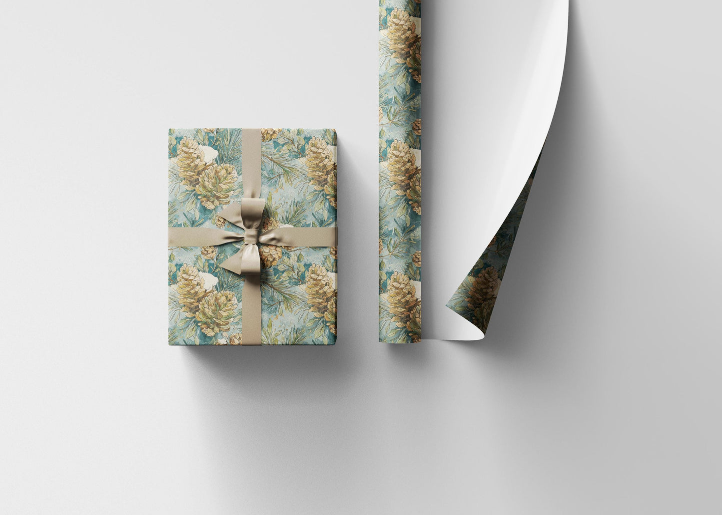 Forest Pinecone Wrapping Paper Roll, Winter Trees Gift Wrap for Christmas Gifts and Holiday Season