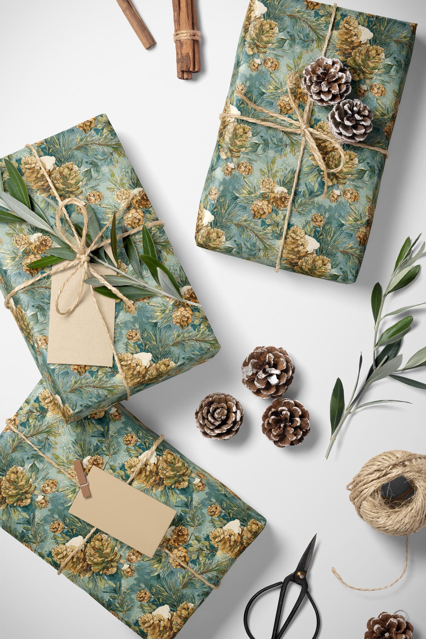 Forest Pinecone Wrapping Paper Roll, Winter Trees Gift Wrap for Christmas Gifts and Holiday Season