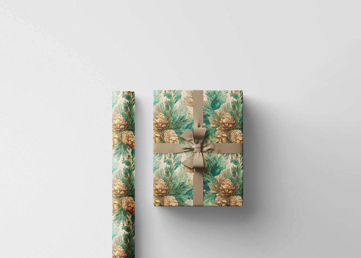 Pinecone and Evergreen Wrapping Paper Roll, Forest Christmas Gift Wrap for Rustic Winter Packaging #12