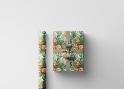 Pinecone and Evergreen Wrapping Paper Roll, Forest Christmas Gift Wrap for Rustic Winter Packaging #12