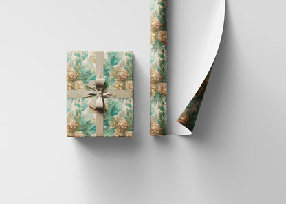 Pinecone and Evergreen Wrapping Paper Roll, Forest Christmas Gift Wrap for Rustic Winter Packaging #12