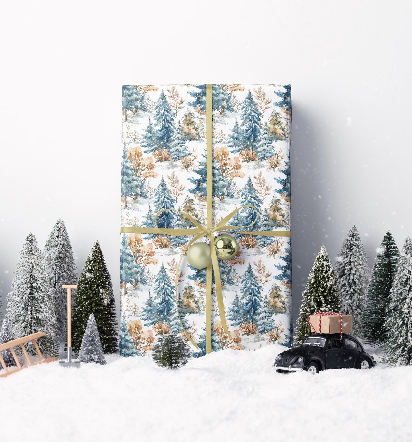 Winter Nature Wrapping Paper Roll with Pinecones and Trees, Christmas Gift Wrap for Outdoorsy Gifts #8