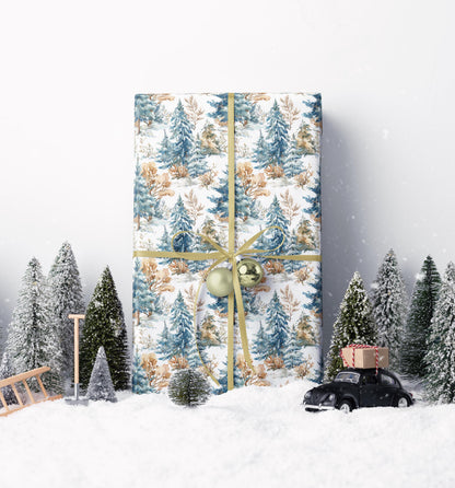 Winter Nature Wrapping Paper Roll with Pinecones and Trees, Christmas Gift Wrap for Outdoorsy Gifts #8