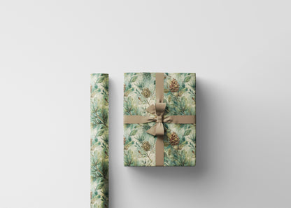 Christmas Wrapping Paper Roll with Pinecones and Trees, Winter Forest Gift Wrap for Seasonal Gifting #2