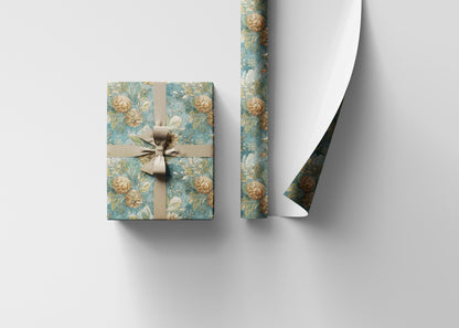 Winter Evergreen Wrapping Paper Roll, Pinecone and Tree Gift Wrap for Holiday and Christmas wrapping paper