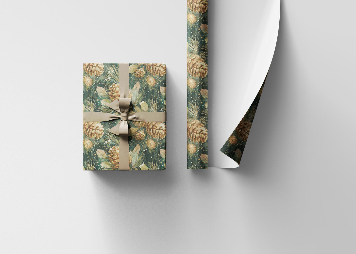 Rustic Christmas Wrapping Paper Roll, Winter Trees and Pinecones Gift Wrap for Holiday Gifts #4