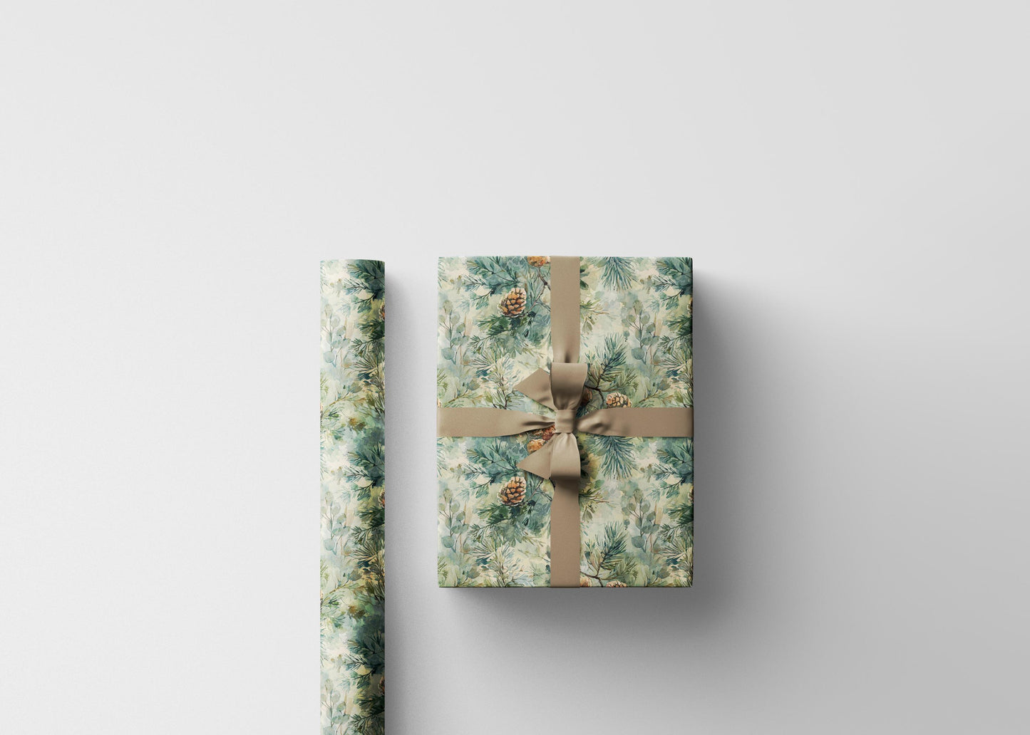 Winter Forest Wrapping Paper Roll, Pinecones and Trees Gift Wrap for Christmas and Holiday Packaging #1
