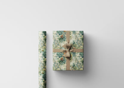Winter Forest Wrapping Paper Roll, Pinecones and Trees Gift Wrap for Christmas and Holiday Packaging #1