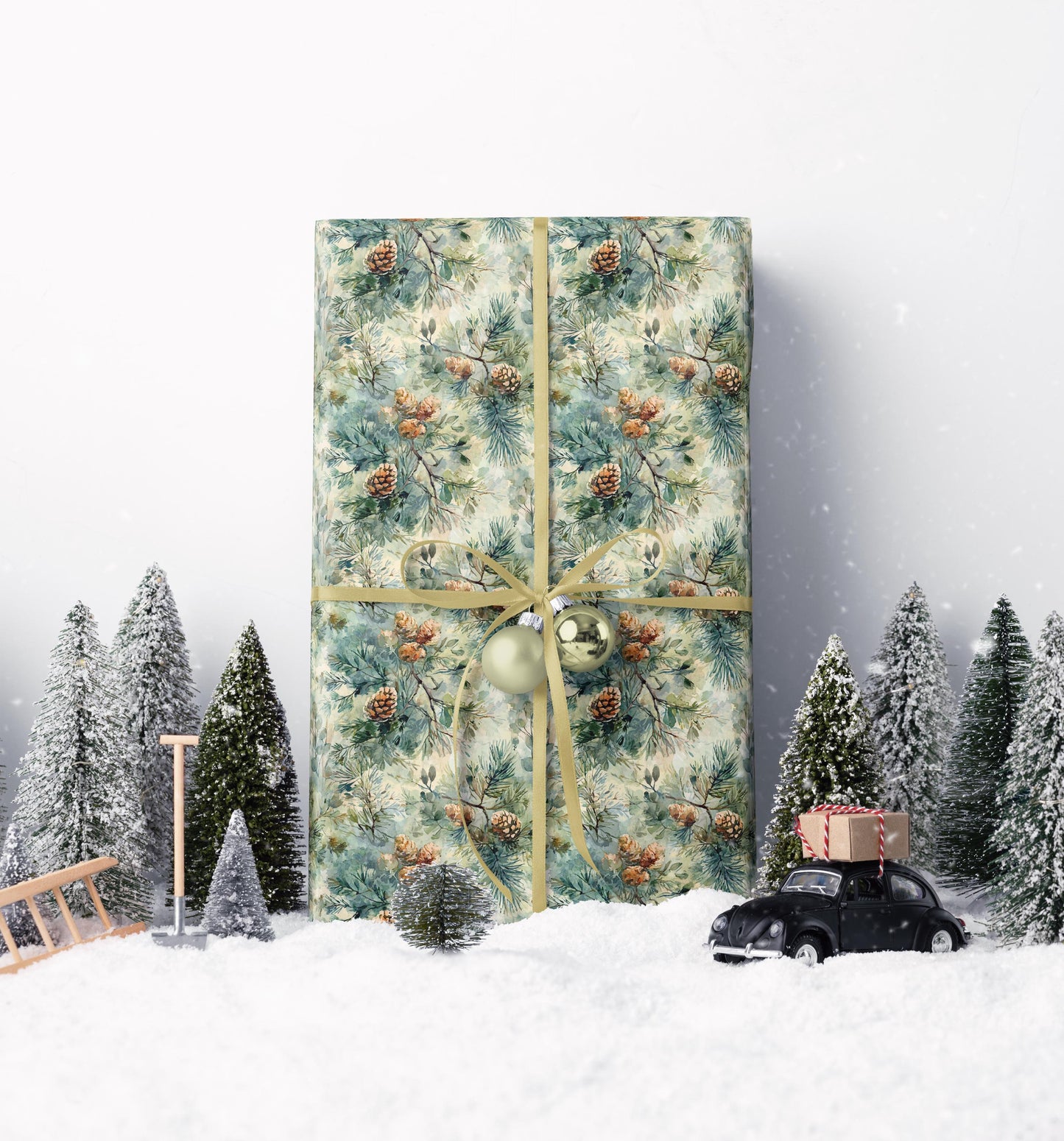 Winter Forest Wrapping Paper Roll, Pinecones and Trees Gift Wrap for Christmas and Holiday Packaging #1