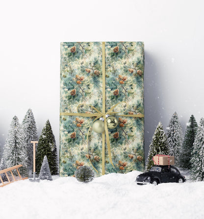 Winter Forest Wrapping Paper Roll, Pinecones and Trees Gift Wrap for Christmas and Holiday Packaging #1