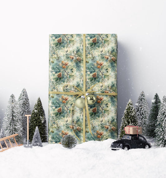 Winter Forest Wrapping Paper Roll, Pinecones and Trees Gift Wrap for Christmas and Holiday Packaging #1