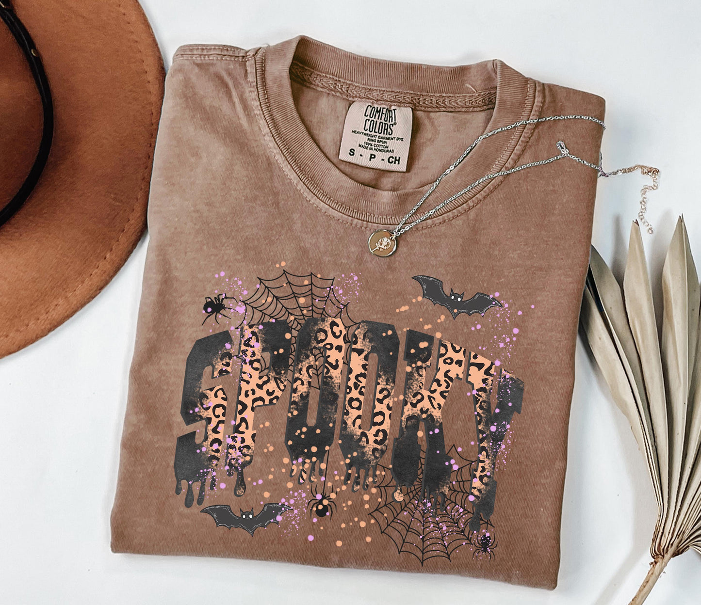 Comfort Colors® Leopard Spooky Shirt, Spooky Shirt, Halloween Shirt, Spooky Season Shirt, Women's Halloween Tee, Halloween Tshirt