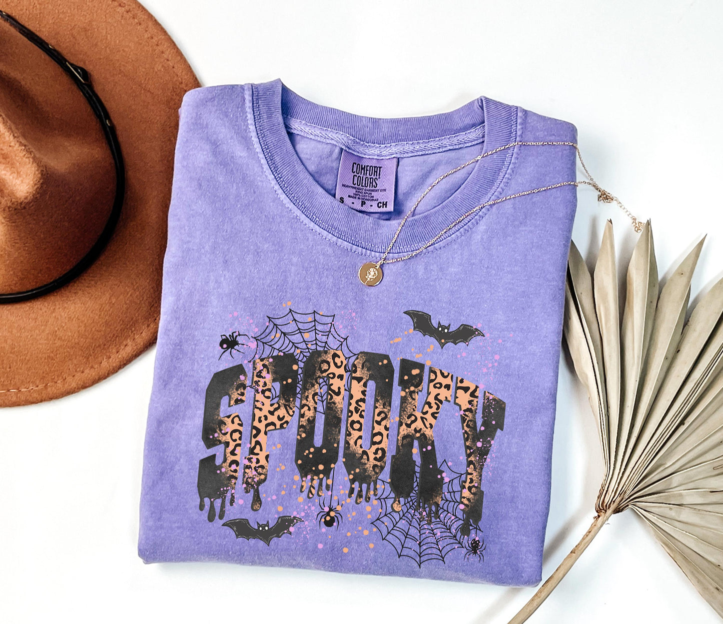 Comfort Colors® Leopard Spooky Shirt, Spooky Shirt, Halloween Shirt, Spooky Season Shirt, Women's Halloween Tee, Halloween Tshirt