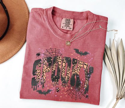 Comfort Colors® Leopard Spooky Shirt, Spooky Shirt, Halloween Shirt, Spooky Season Shirt, Women's Halloween Tee, Halloween Tshirt