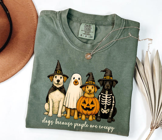 Comfort Colors® Dogs Because People Are Creepy Shirt, Funny Halloween Dog Mom, Spooky Dog Shirt, Vintage Retro Dog Lover Shirt,Halloween Tee