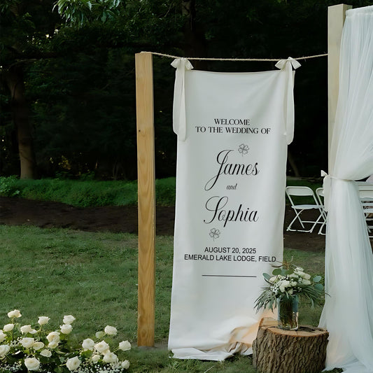 Custom Fabric Wedding Welcome Sign, Custom Ceremony Banner, Boho Modern Wedding Decor, Personalized Name Date Sign, Wedding Ceremony Sign