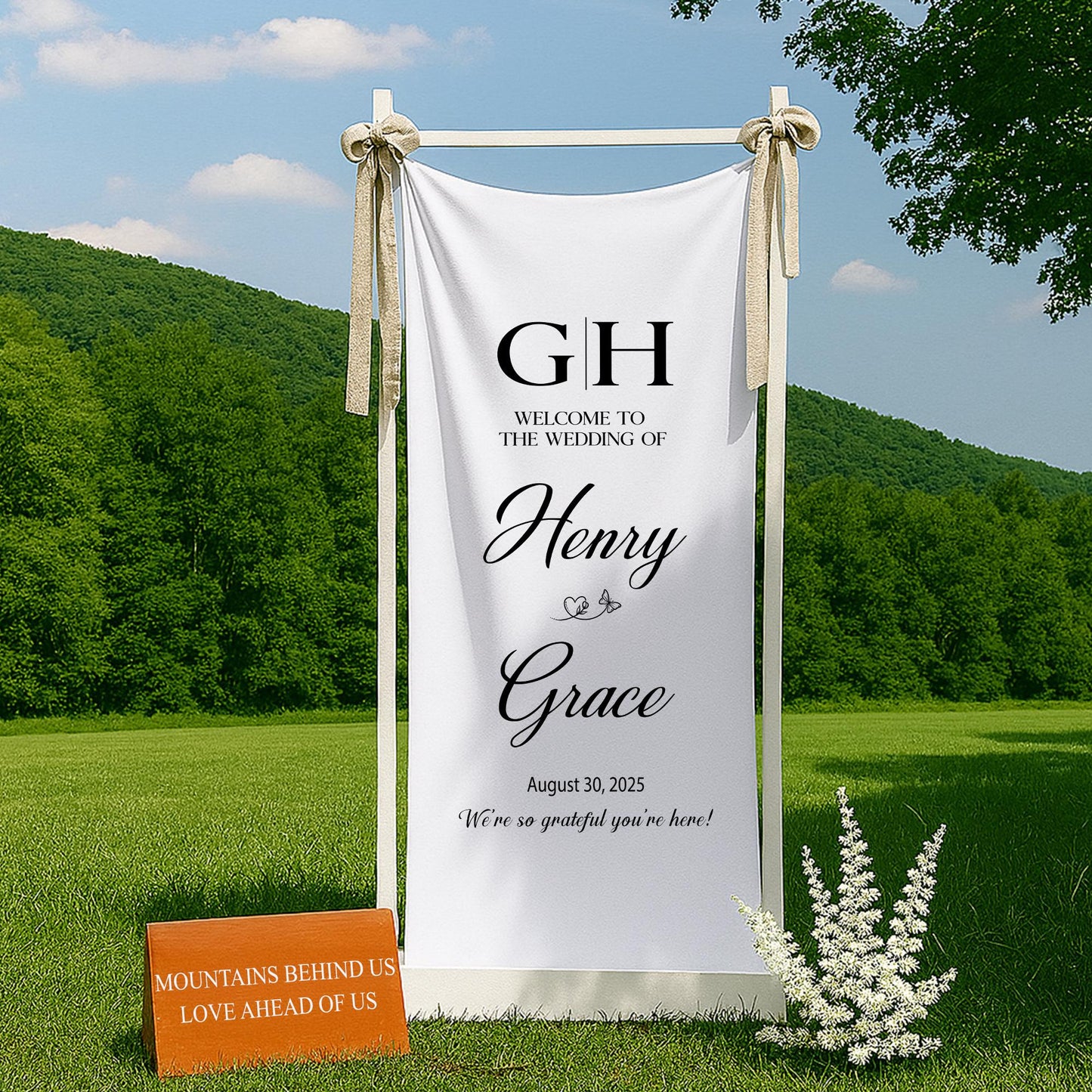 Custom Wedding Fabric Sign, Custom Wedding Welcome Sign, Outdoor Wedding Banner, Personalized Wedding Decoration, Engagement Party Sign