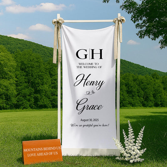 Custom Wedding Fabric Sign, Custom Wedding Welcome Sign, Outdoor Wedding Banner, Personalized Wedding Decoration, Engagement Party Sign