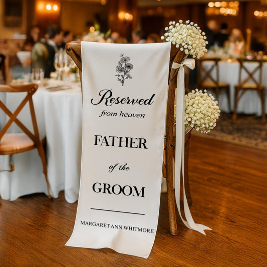 Custom Memorial Wedding Sign, Reserved Wedding Memorial Chair Sign, Personalized Fabric Sign, Wedding Chair Banner In Memory Of Loved Ones