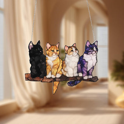 Window Hanging Cat Art, Stained Glass Style, Home Décor, Animal Lovers, Colorful Cats, Tree Branch Hanging, Cat Lovers Gift, Cozy Window