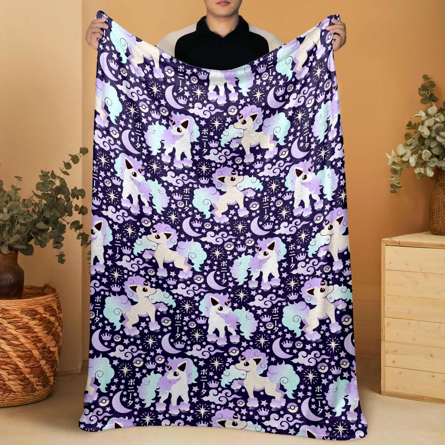 Galarian Ponyta Fleece Blanket, Soft Cozy Throw Blanket for Kids and Adults, Purple Bedding, Cute Home Decor Gift, Ponyta Blanket Gifts