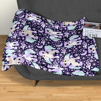 Galarian Ponyta Fleece Blanket, Soft Cozy Throw Blanket for Kids and Adults, Purple Bedding, Cute Home Decor Gift, Ponyta Blanket Gifts