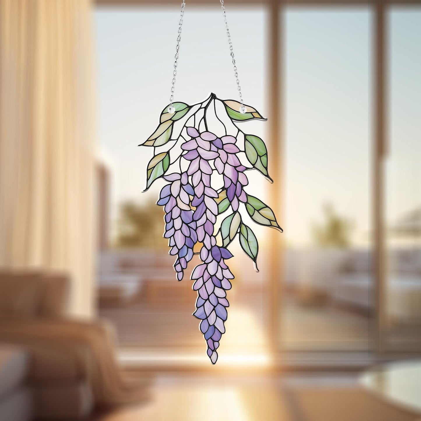 Elegant Wisteria Floral Window Hanging Decoration, Handcrafted Nature-Inspired Home Decor for Peaceful Spaces