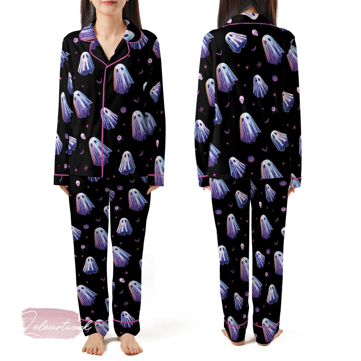 Spooky Halloween Set – Cute Ghost Print Pajama Shorts Set | Pastel Goth Sleepwear for Trick-or-Treat, Fall, or October Nights