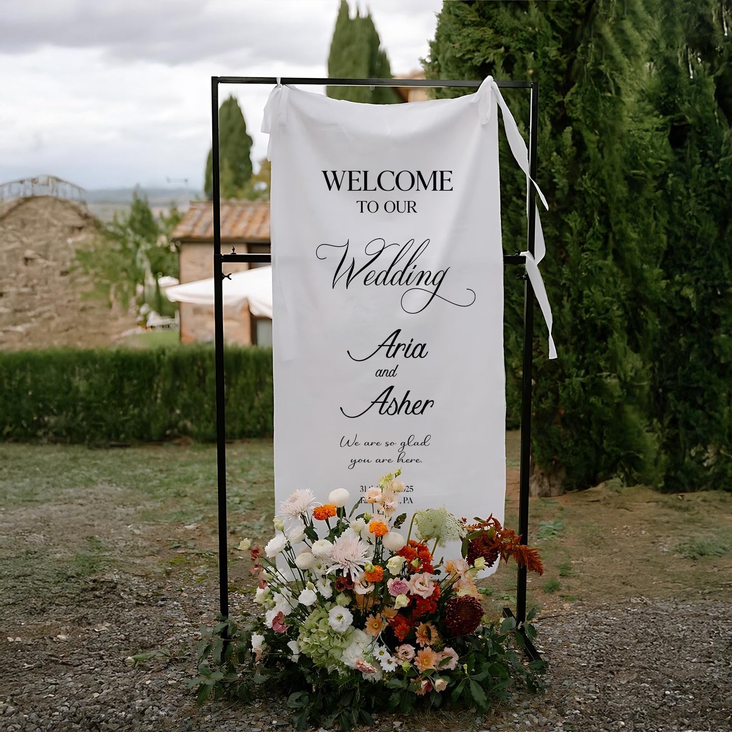 Wedding Welcome Banner, Custom Fabric Sign with Names, Modern Wedding Decor, Elegant Ceremony Backdrop, Personalized Bride and Groom Sign