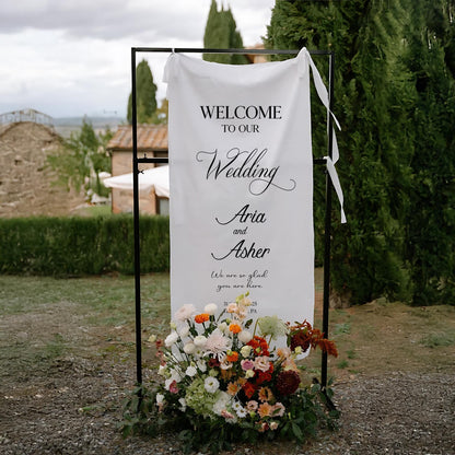 Wedding Welcome Banner, Custom Fabric Sign with Names, Modern Wedding Decor, Elegant Ceremony Backdrop, Personalized Bride and Groom Sign